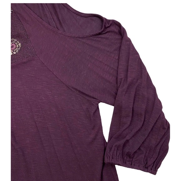 Maurices Top Size 2 Plus 2X Plum Purple Cold Shoulder Embellished Sequin Mesh - Picture 8 of 10